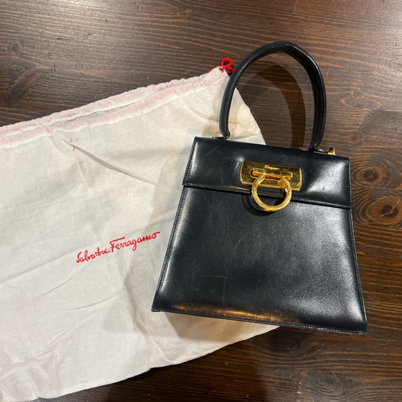 Salvatore Ferragamo Handbags - Salvatore Ferragamo Navy and Gold Women's Bag